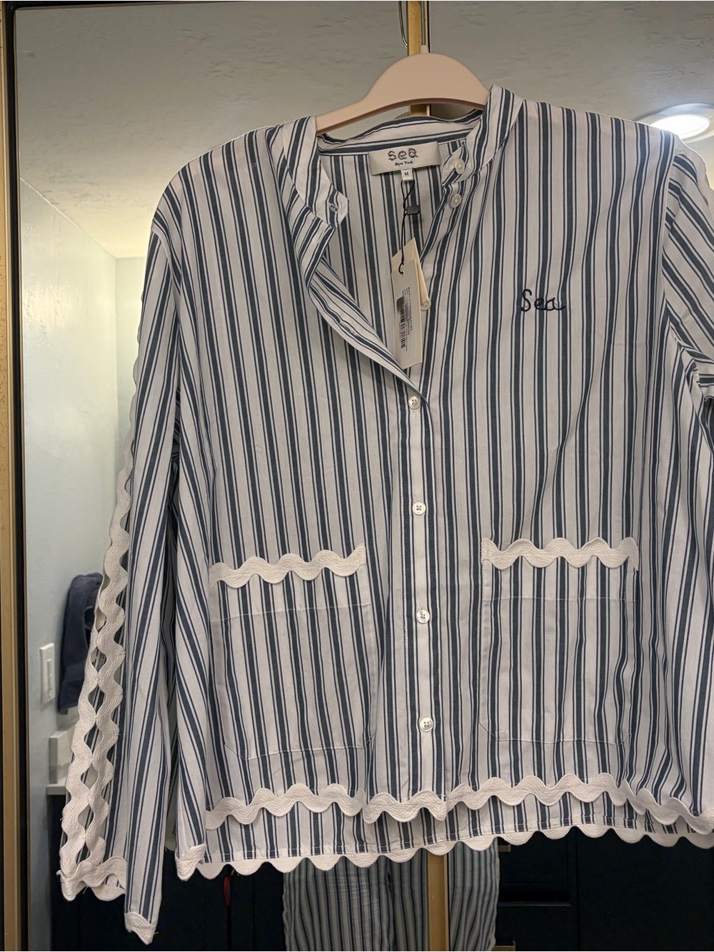 Sea New York Blue and White Richa PJ TOP ONLY NWT